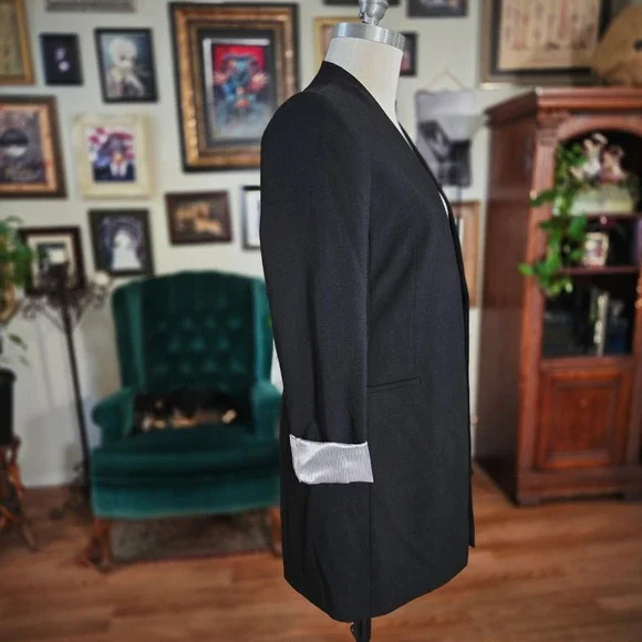 Calvin Klein Black Open Front Longline Blazer Jacket Womens Size 4 - Picture 3 of 7